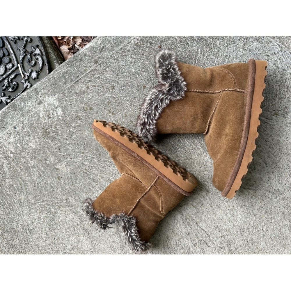 Bearpaw Suede Brown Boots Faux Fur Trim Winter Ankle Booties US 7 - Picture 6 of 9
